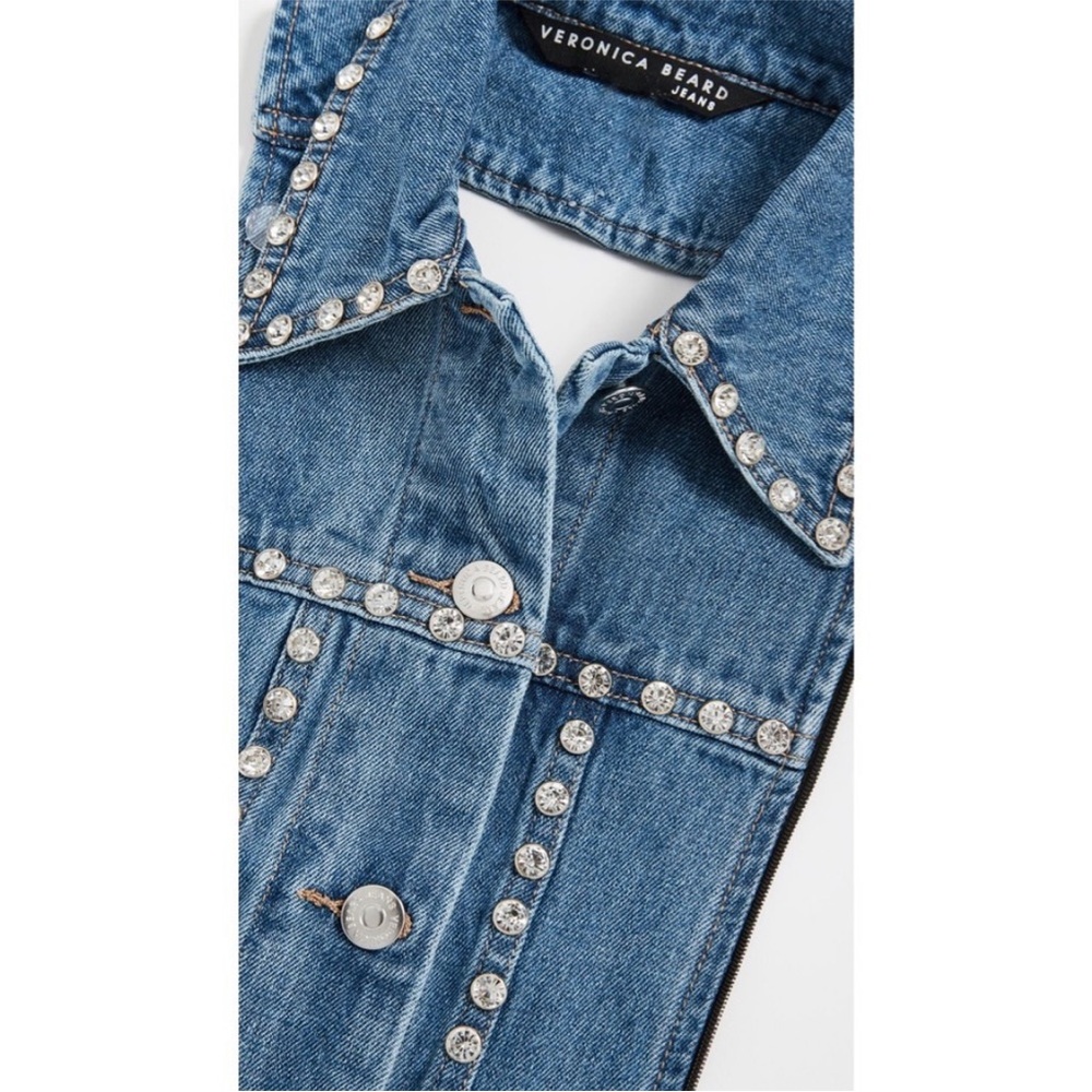 $298 Veronica Beard Slate luxe premium denim Dickey jacket insert w/ Rhinestones